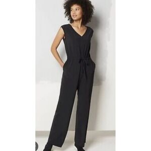 J Jill Sleeveless Jumpsuit Women's Black V-Neck Wide Leg Flowy‎ Casual